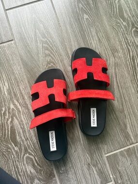 Steve Madden Red Suede Double Strap Slide Sandals